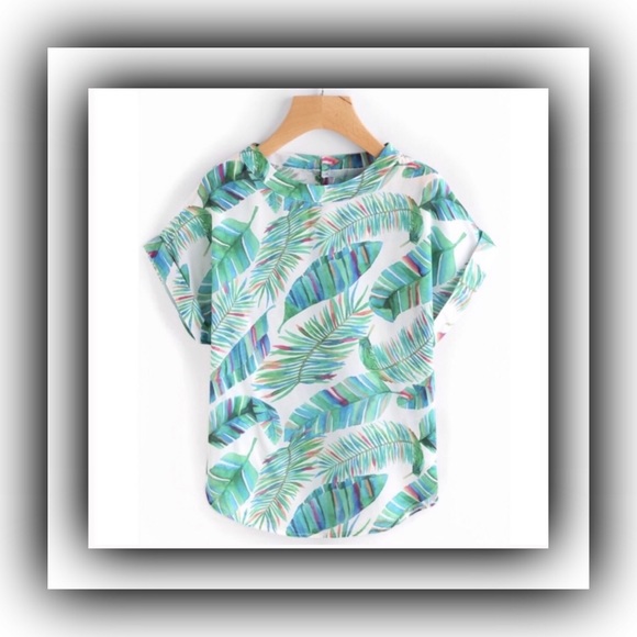 BLUE LEAF CAP SLEEVE TOP - Picture 8 of 8